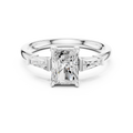 Radiant Cut Three Stone Diamond Engagement Ring with Tapered Baguette Side Stones