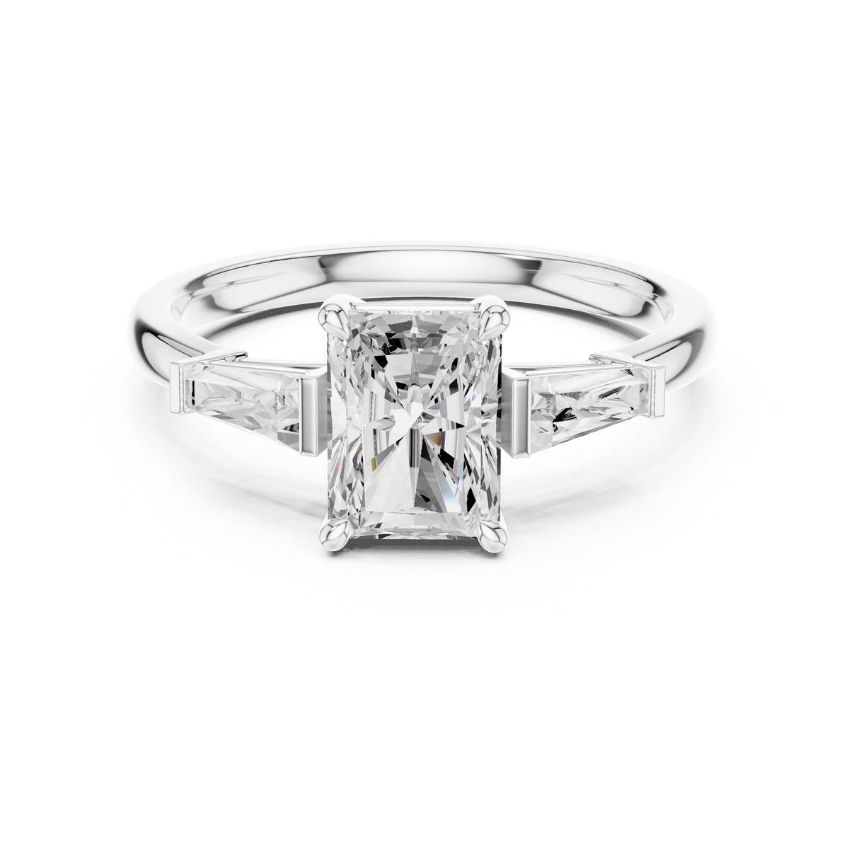 0.40 CTW Radiant Cut Three Stone Diamond Engagement Ring with Tapered Baguette Side Stones – Style DDLR-11… — Jewelix Atelier