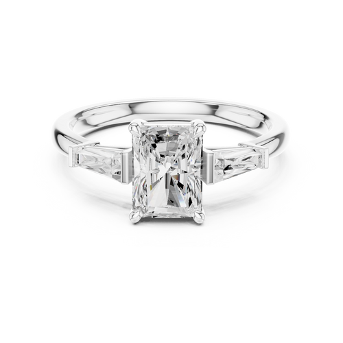 0.40 CTW Radiant Cut Three Stone Diamond Engagement Ring with Tapered Baguette Side Stones – Style DDLR-11… — Jewelix Atelier