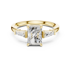 Radiant Cut Three Stone Diamond Engagement Ring with Tapered Baguette Side Stones