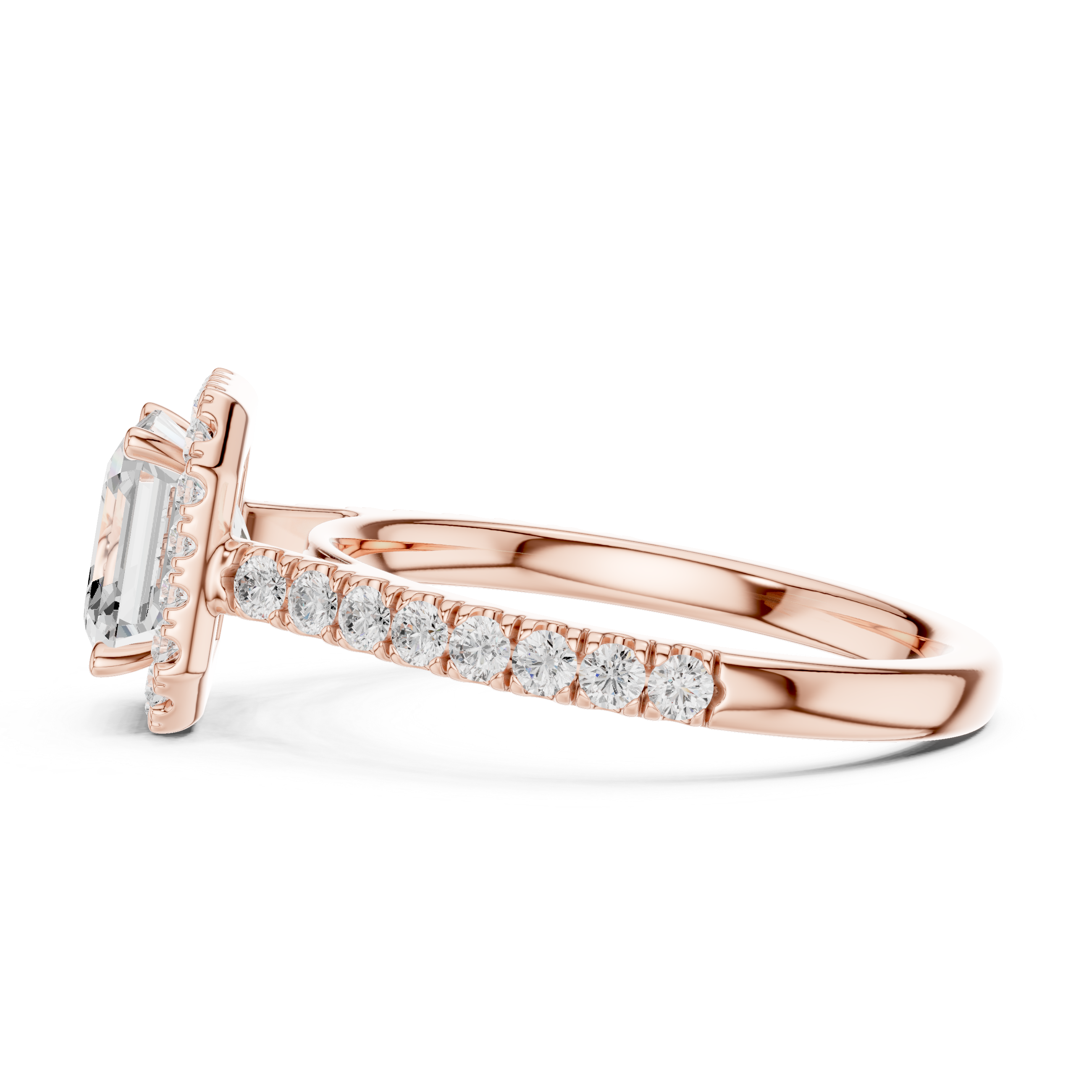 Asscher Cut Halo Diamond Engagement Ring with Pavé Band
