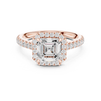 Asscher Cut Halo Diamond Engagement Ring with Pavé Band