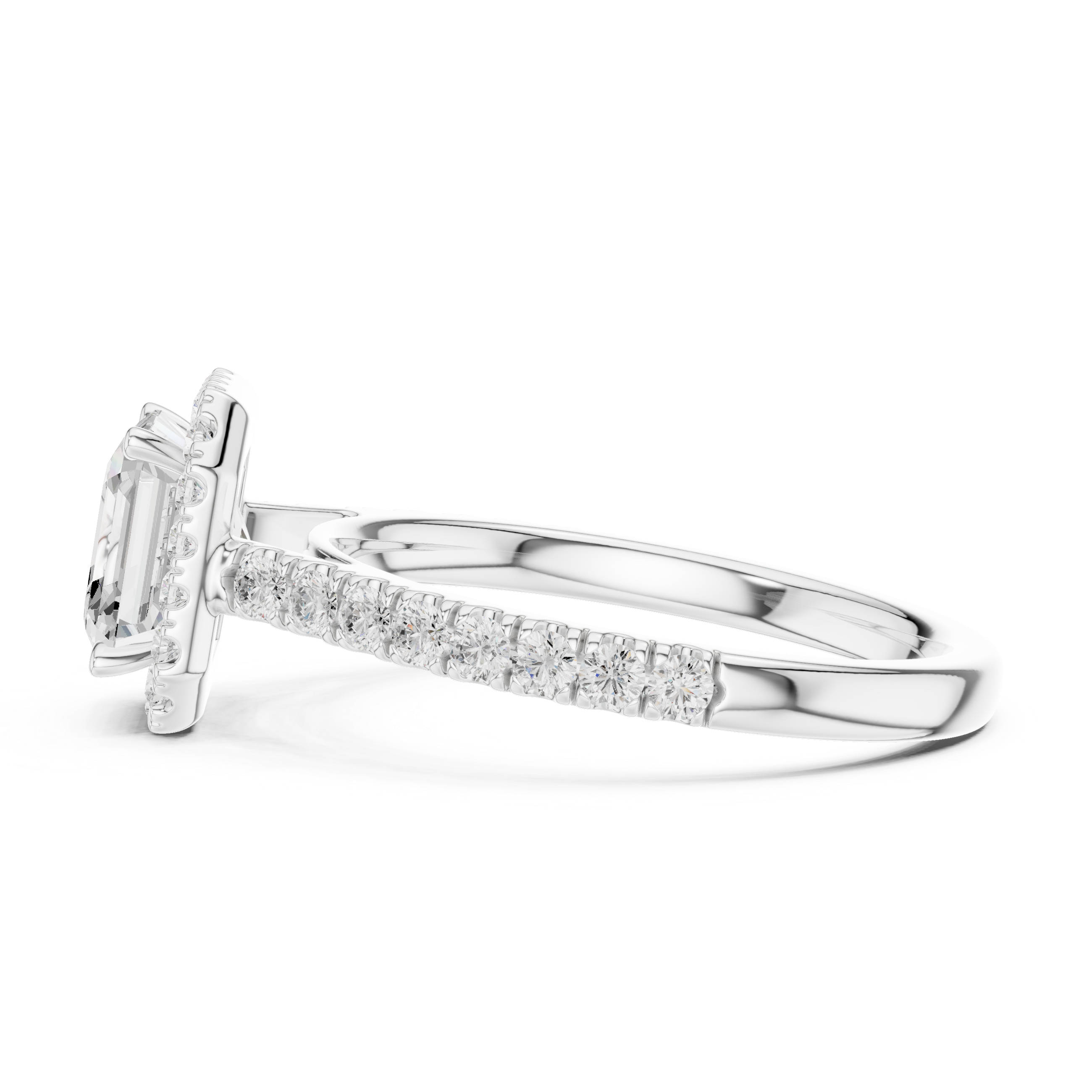 Asscher Cut Halo Diamond Engagement Ring with Pavé Band