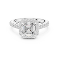 Asscher Cut Halo Diamond Engagement Ring with Pavé Band