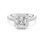 Asscher Cut Halo Diamond Engagement Ring with Pavé Band