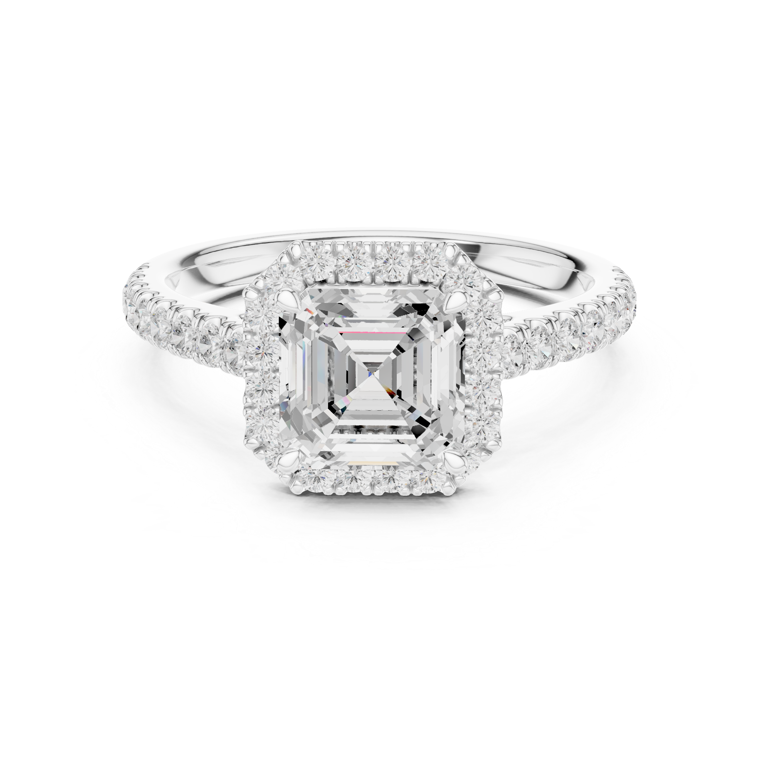 Asscher Cut Halo Diamond Engagement Ring with Pavé Band
