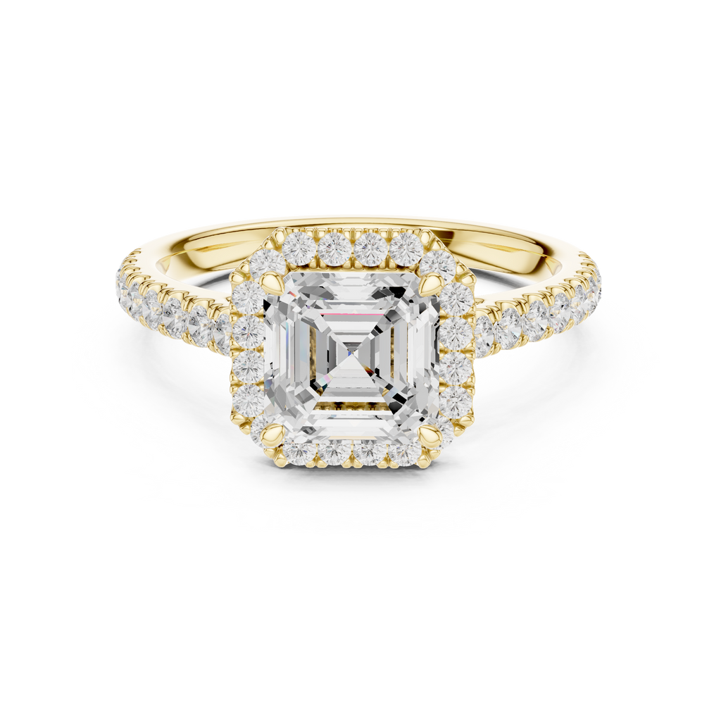 Asscher Cut Halo Diamond Engagement Ring with Pavé Band