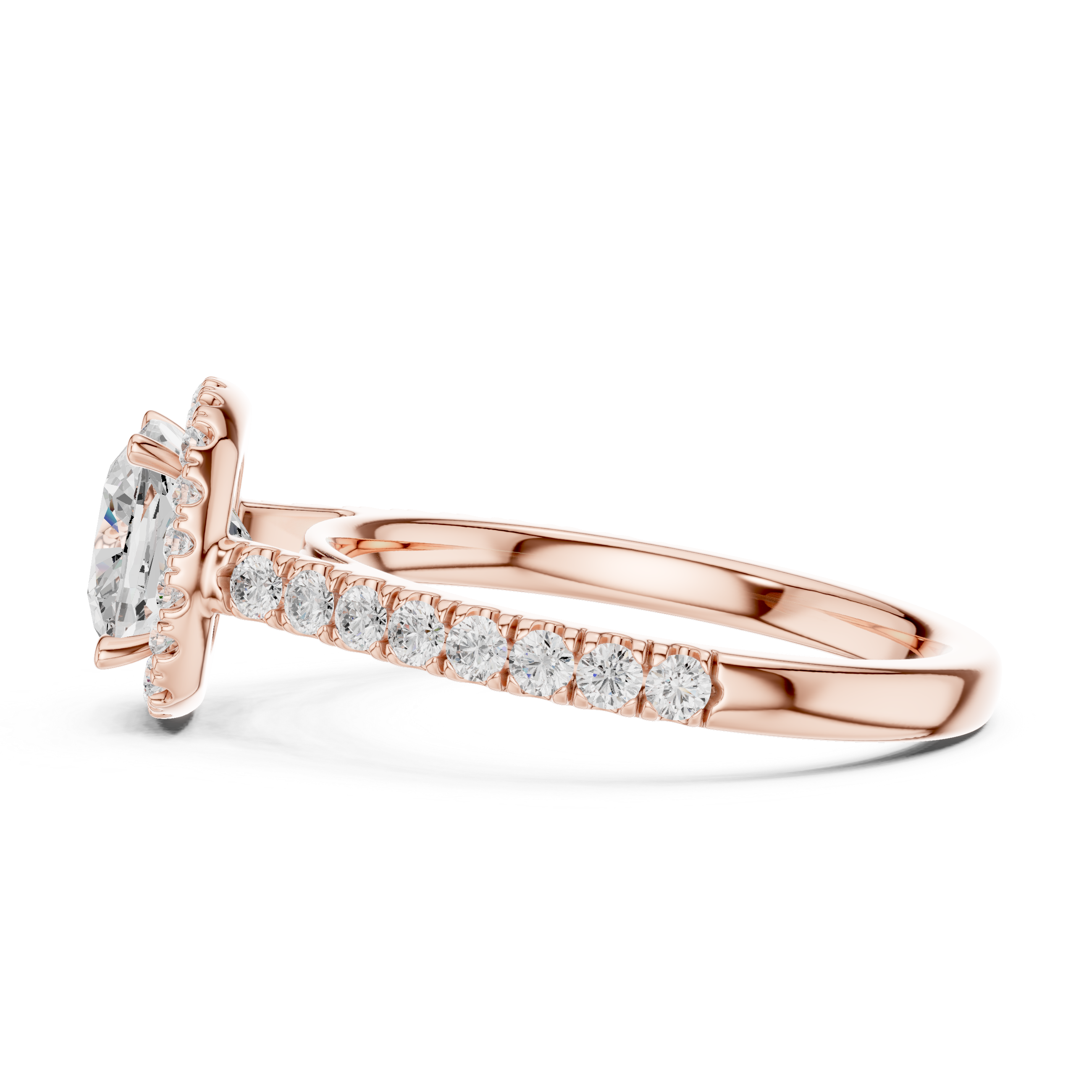Cushion Cut Halo Diamond Engagement Ring with Pavé Shank