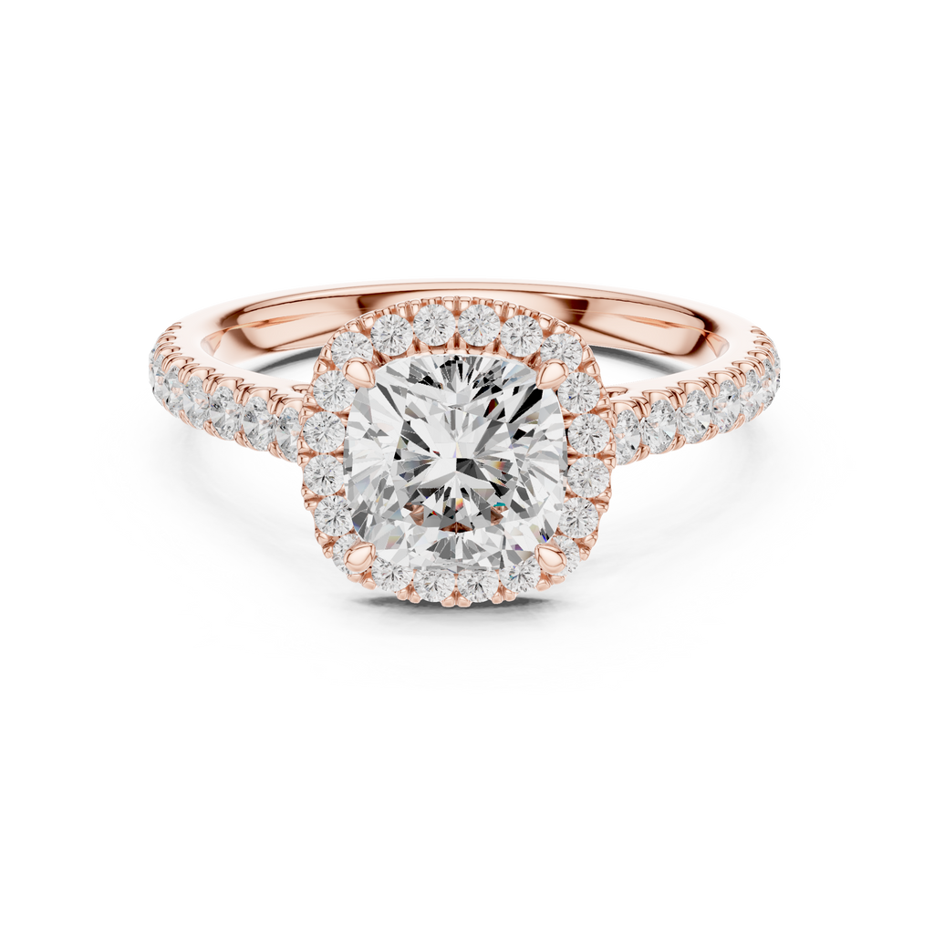 Cushion Cut Halo Diamond Engagement Ring with Pavé Shank