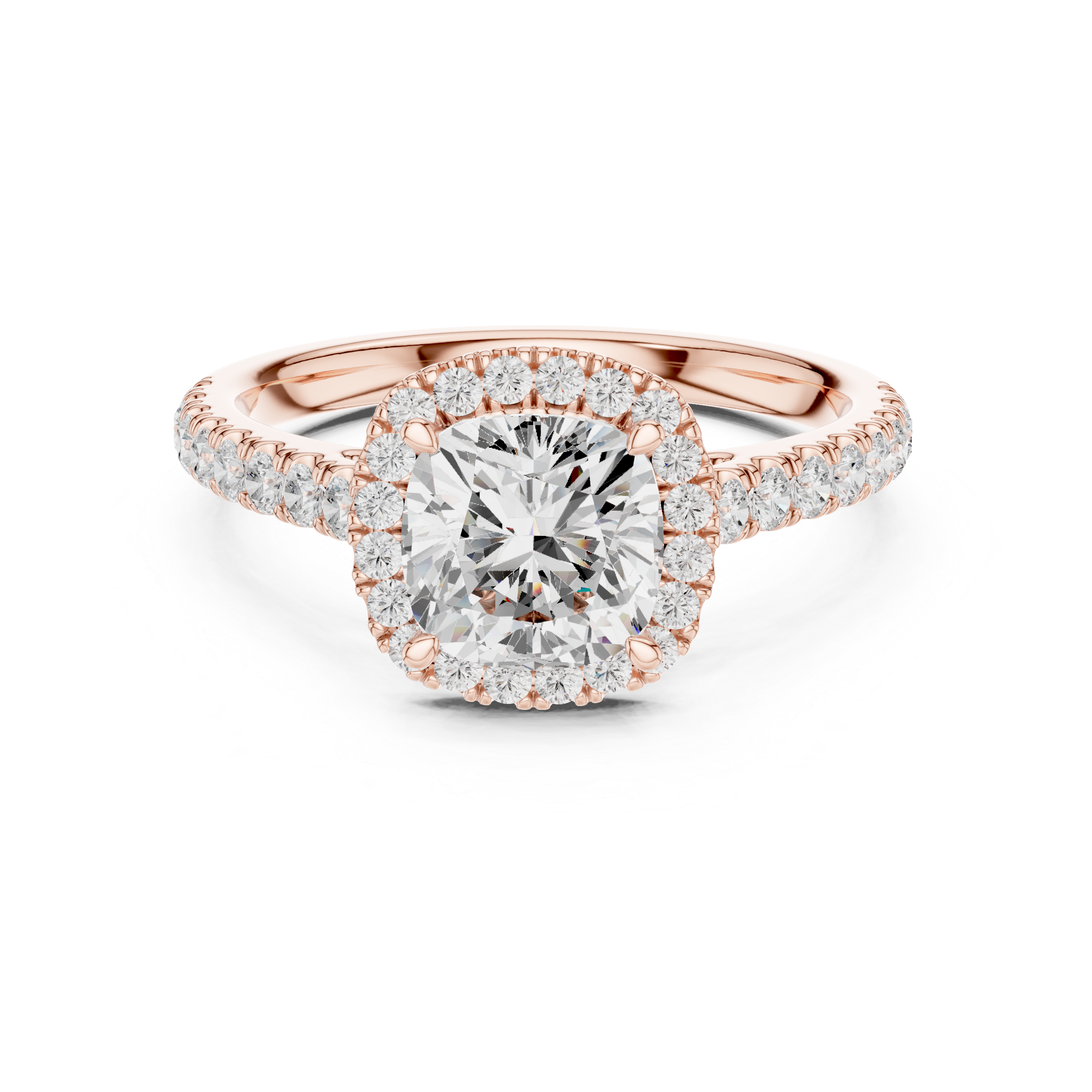 Cushion Cut Halo Diamond Engagement Ring with Pavé Shank