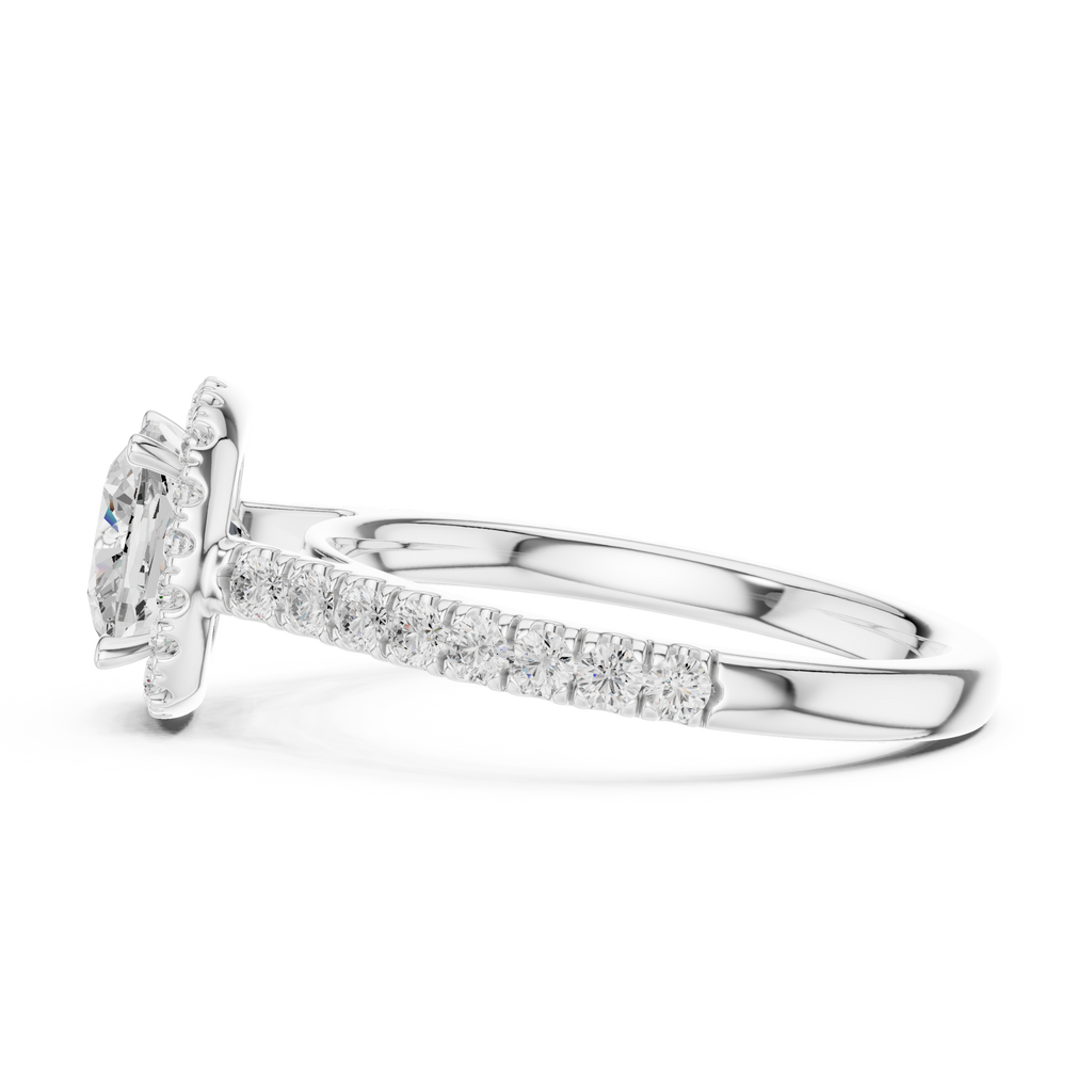 Cushion Cut Halo Diamond Engagement Ring with Pavé Shank