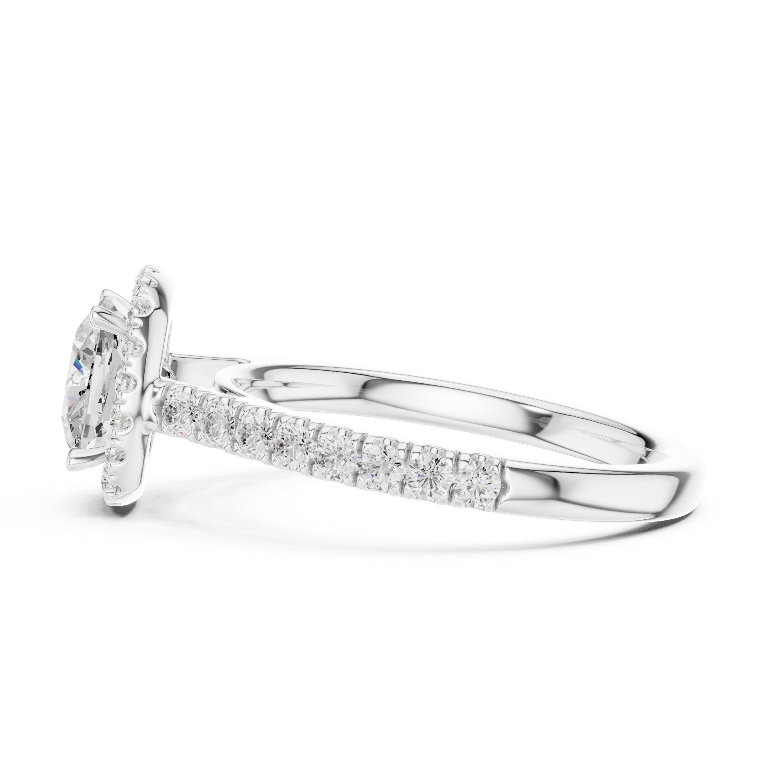 Cushion Cut Halo Diamond Engagement Ring with Pavé Shank