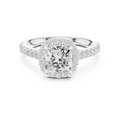 Cushion Cut Halo Diamond Engagement Ring with Pavé Shank