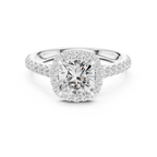 Cushion Cut Halo Diamond Engagement Ring with Pavé Shank