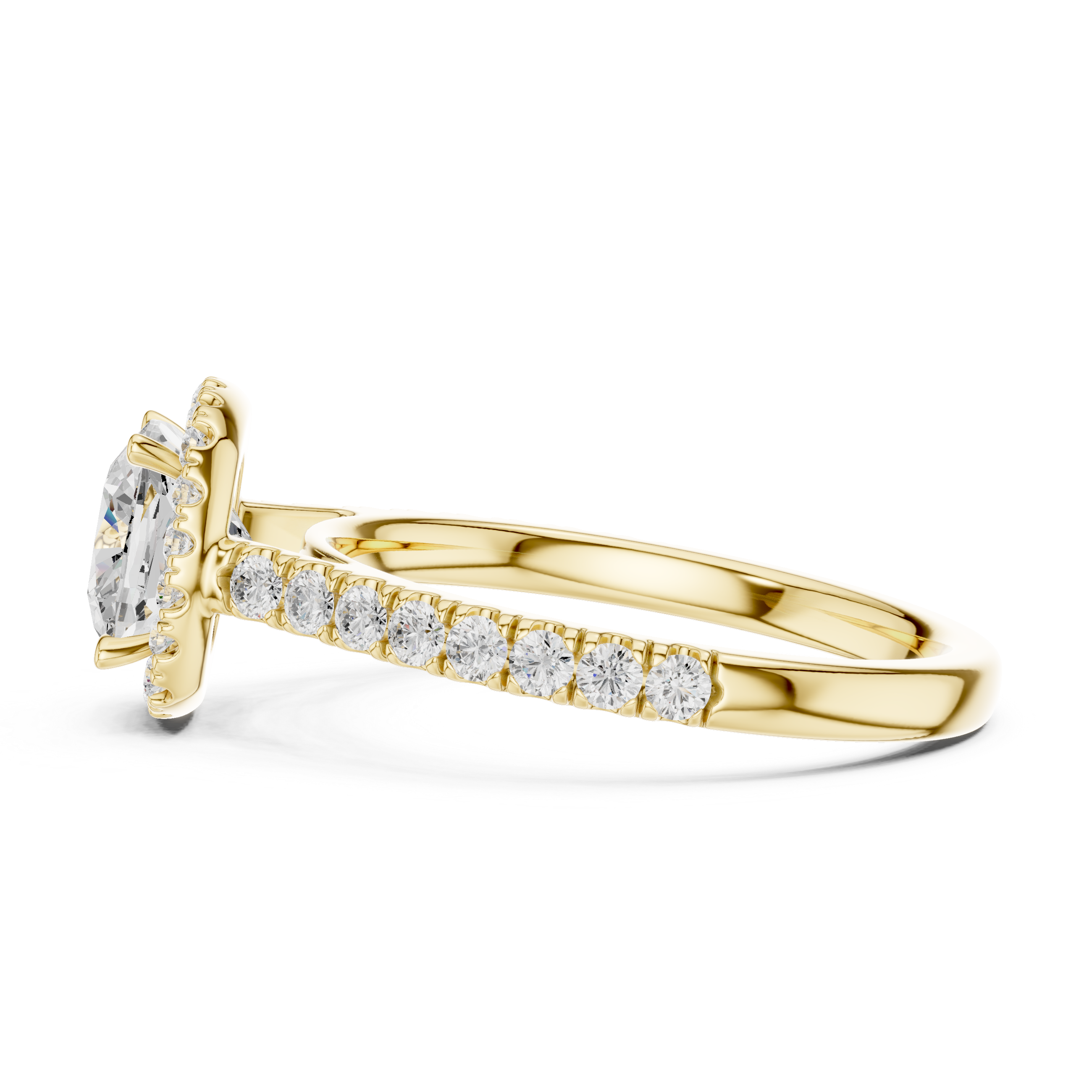 Cushion Cut Halo Diamond Engagement Ring with Pavé Shank