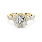 Cushion Cut Halo Diamond Engagement Ring with Pavé Shank