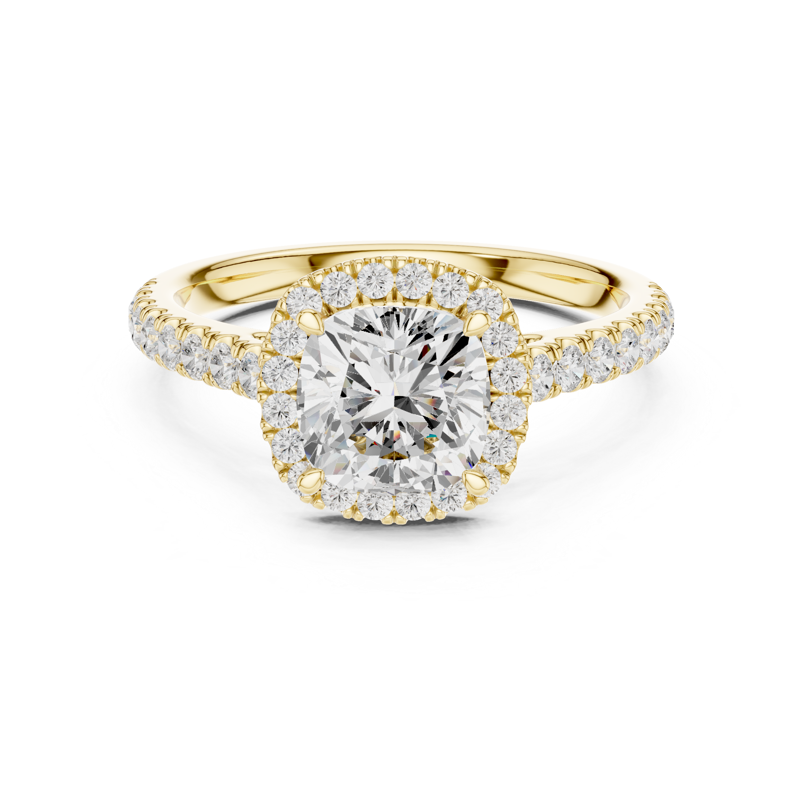 Cushion Cut Halo Diamond Engagement Ring with Pavé Shank