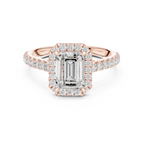 Emerald Cut Halo Diamond Engagement Ring with Pavé Band
