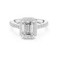 Emerald Cut Halo Diamond Engagement Ring with Pavé Band