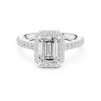 Emerald Cut Halo Diamond Engagement Ring with Pavé Band
