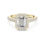 Emerald Cut Halo Diamond Engagement Ring with Pavé Band