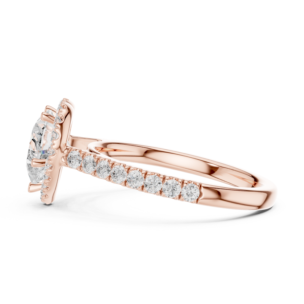 Heart Cut Halo Diamond Engagement Ring with Pavé Diamond Band