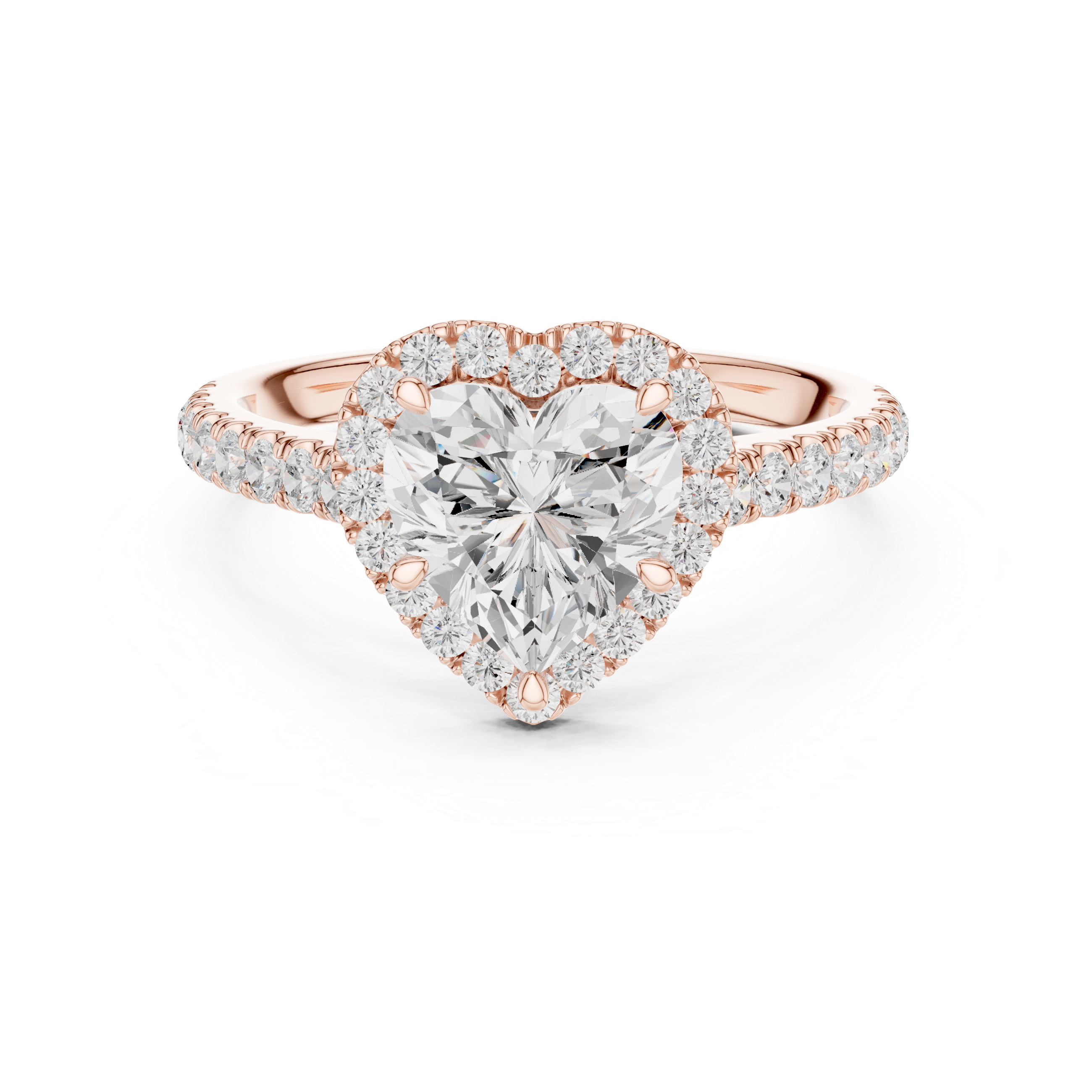 Heart Cut Halo Diamond Engagement Ring with Pavé Diamond Band