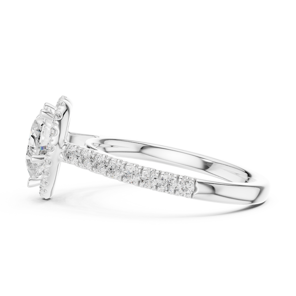 Heart Cut Halo Diamond Engagement Ring with Pavé Diamond Band