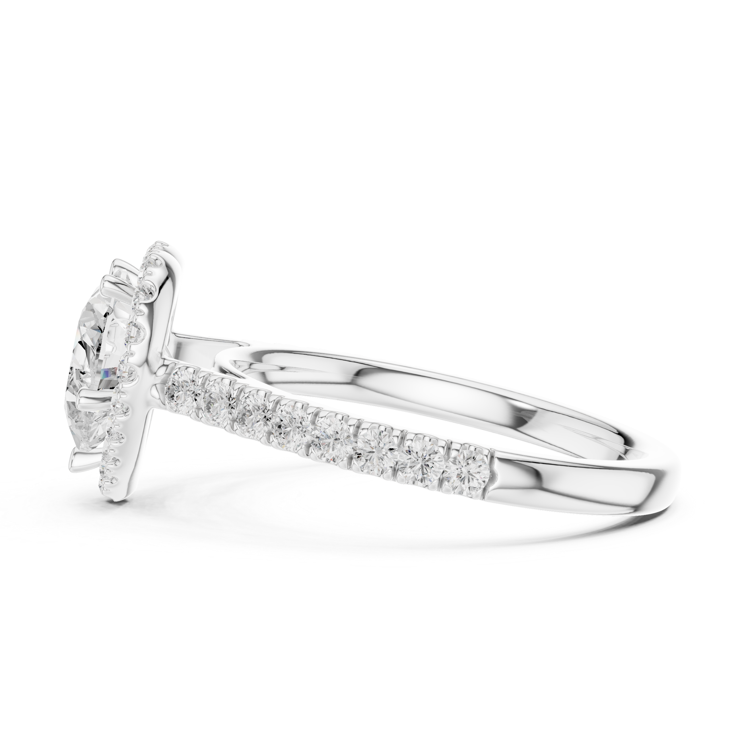 Heart Cut Halo Diamond Engagement Ring with Pavé Diamond Band