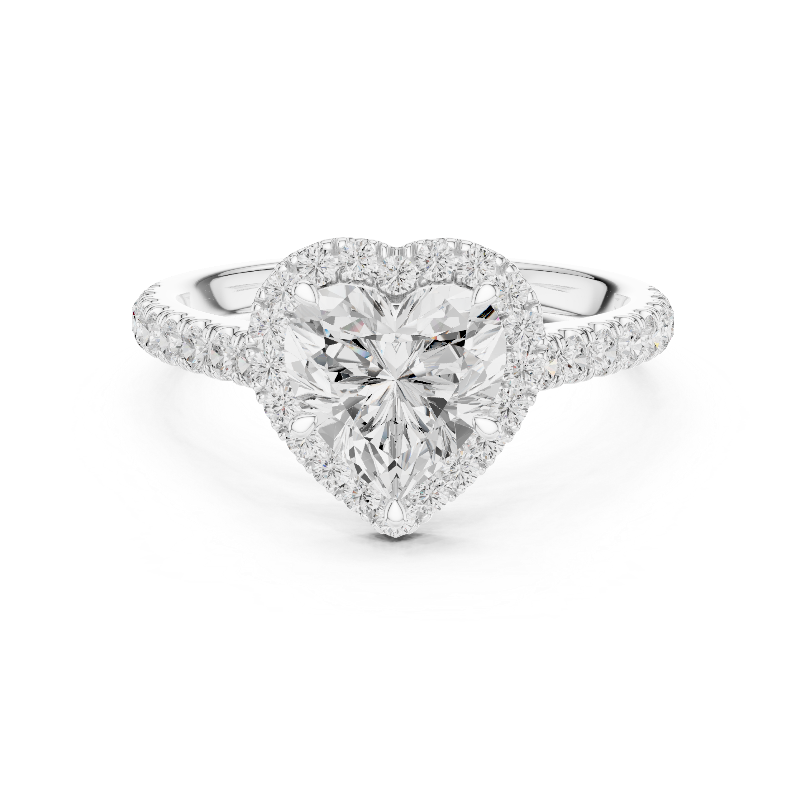 Heart Cut Halo Diamond Engagement Ring with Pavé Diamond Band