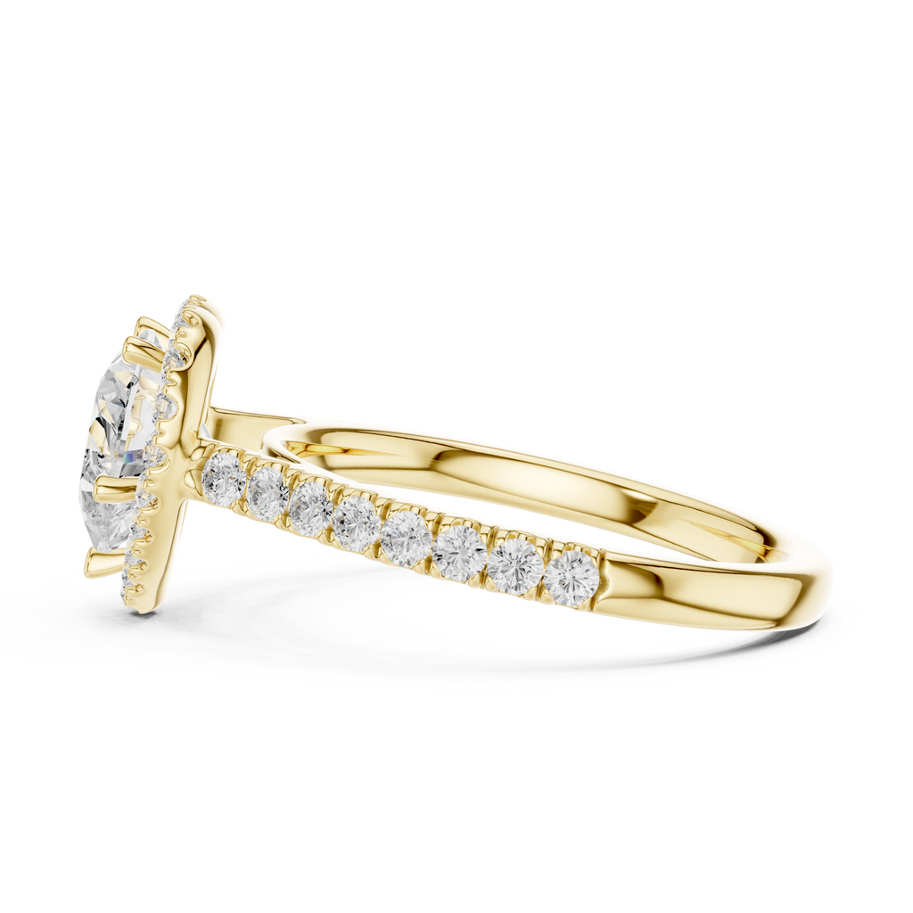 Heart Cut Halo Diamond Engagement Ring with Pavé Diamond Band