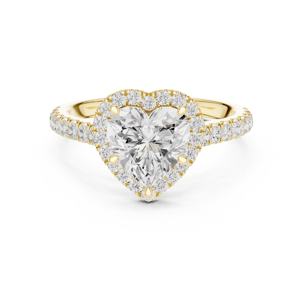 Heart Cut Halo Diamond Engagement Ring with Pavé Diamond Band