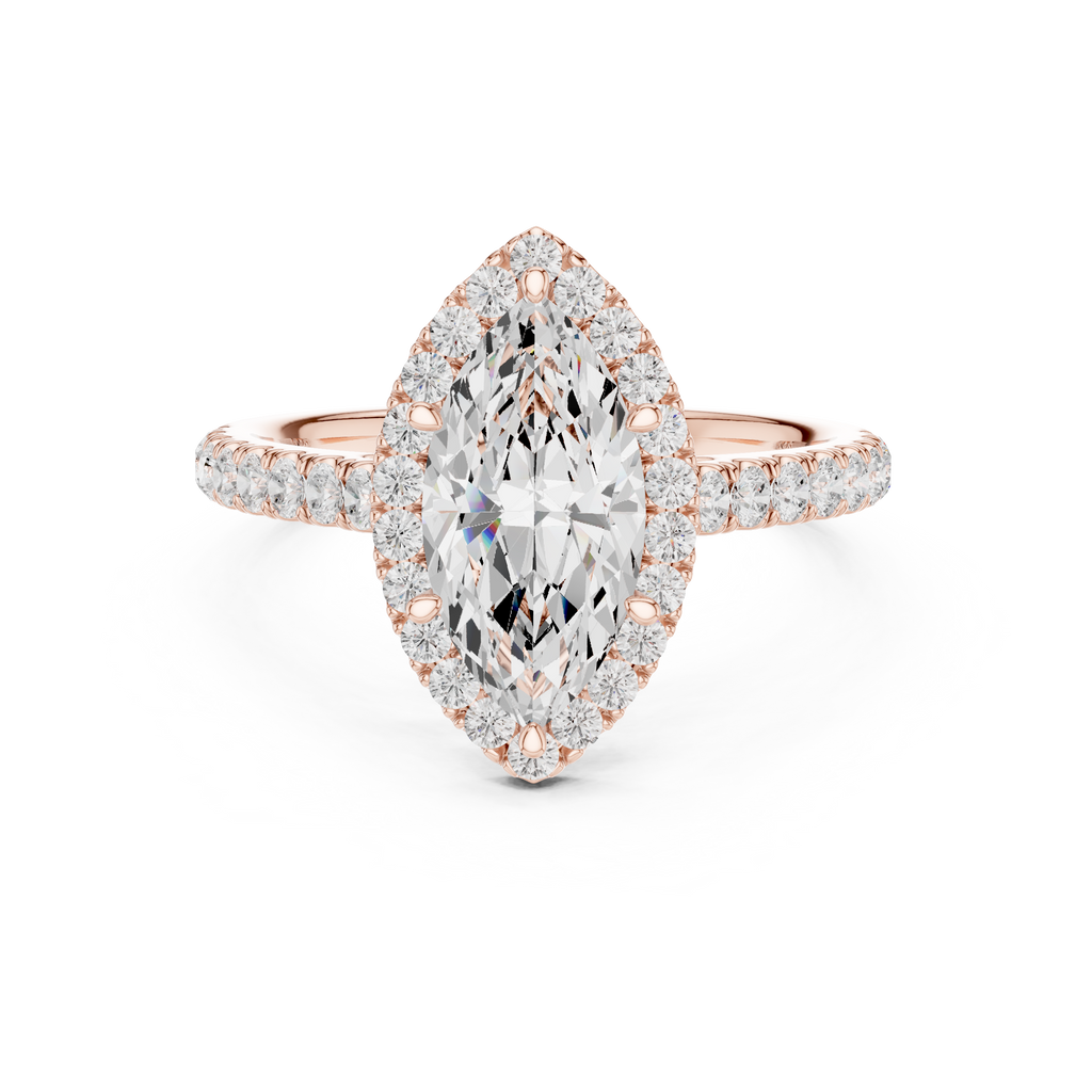 Marquise Cut Halo Diamond Engagement Ring with Pavé Band