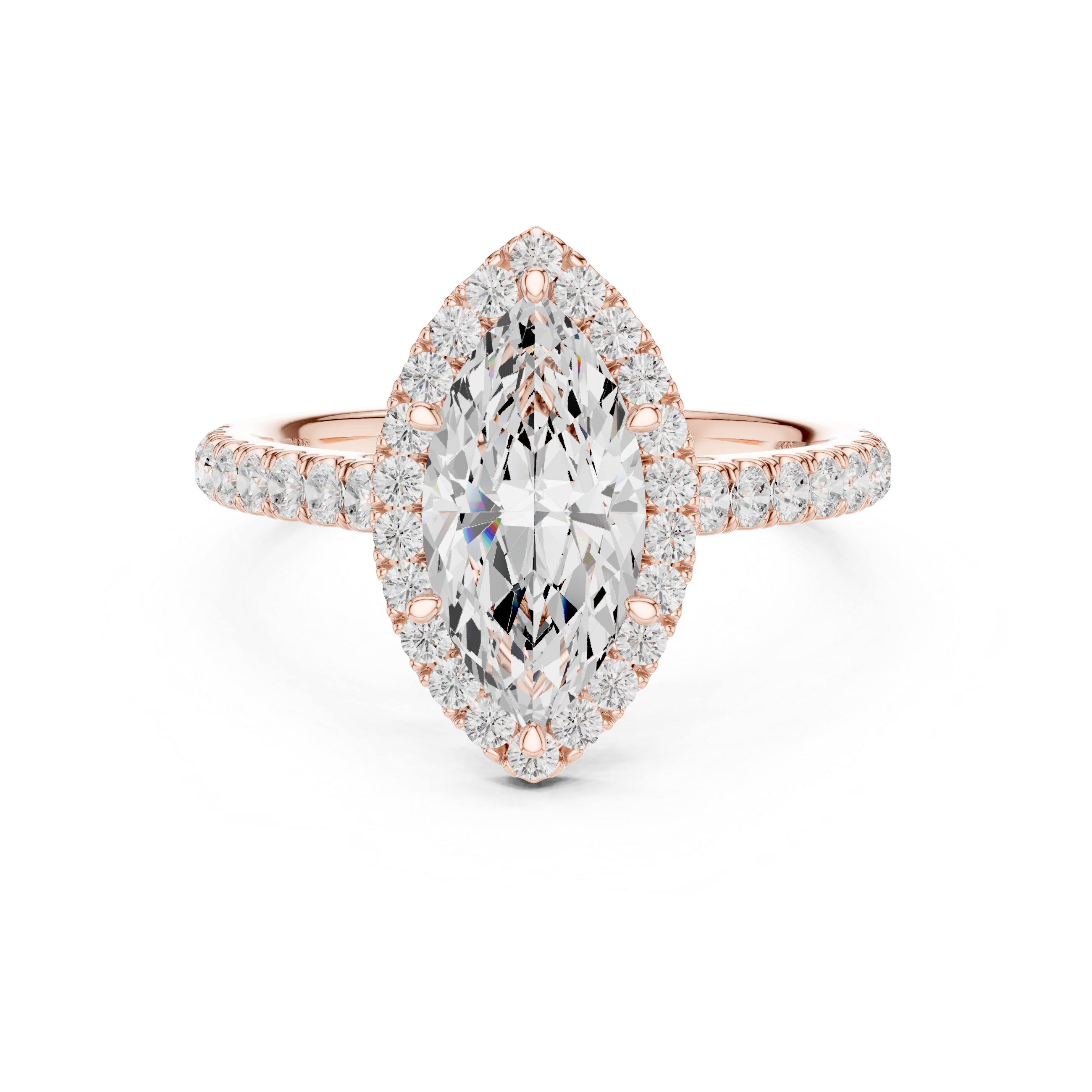 Marquise Cut Halo Diamond Engagement Ring with Pavé Band