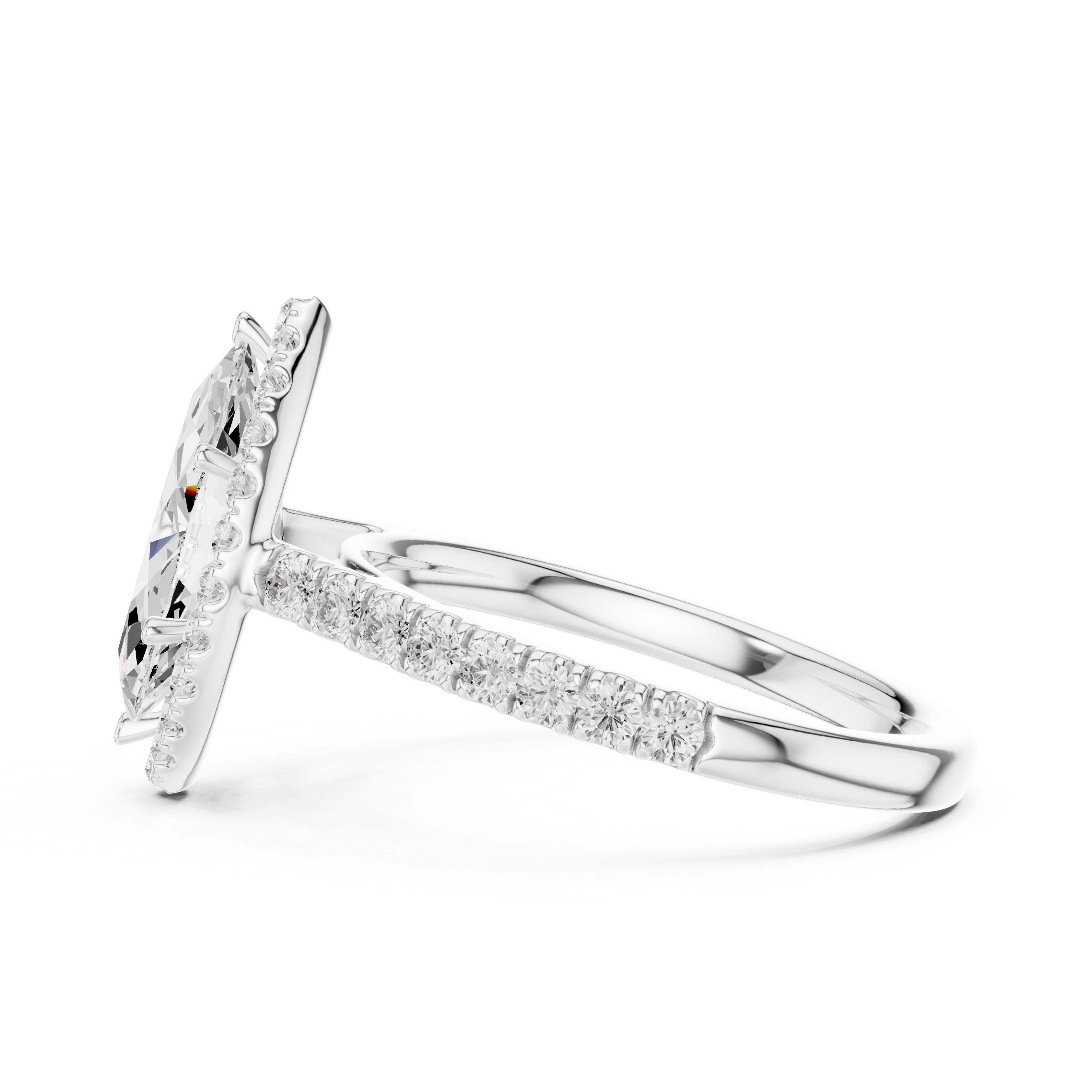 Marquise Cut Halo Diamond Engagement Ring with Pavé Band