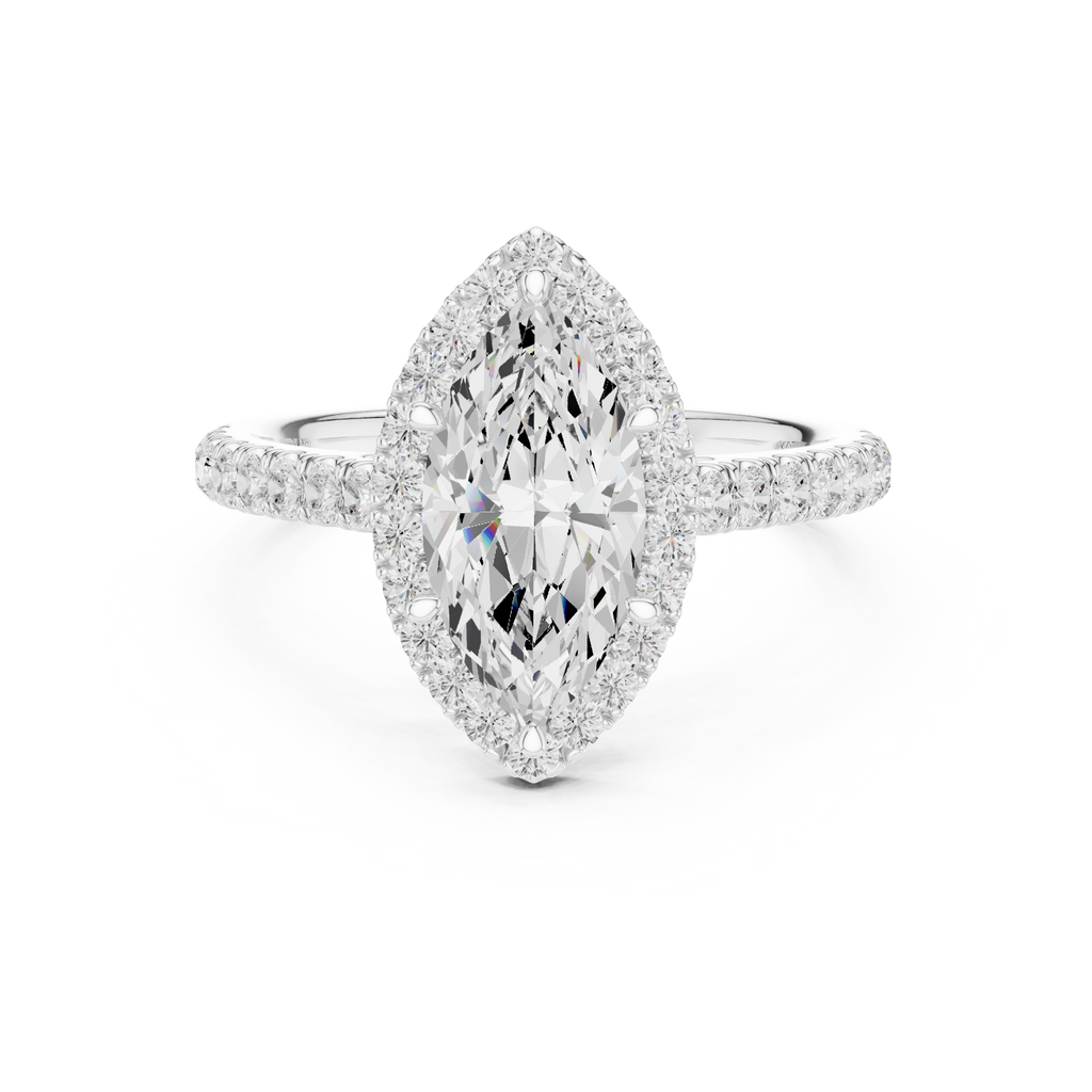 Marquise Cut Halo Diamond Engagement Ring with Pavé Band