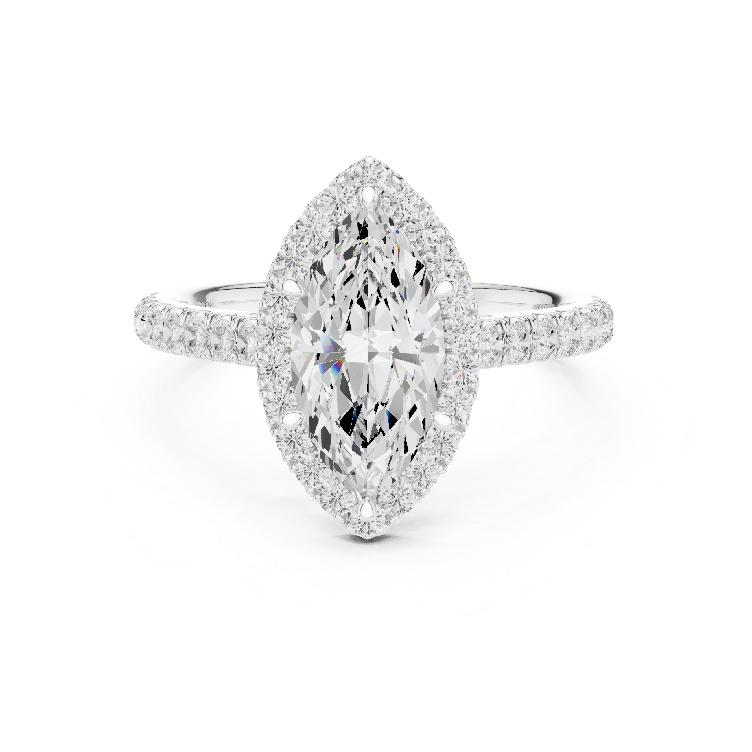 Marquise Cut Halo Diamond Engagement Ring with Pavé Band