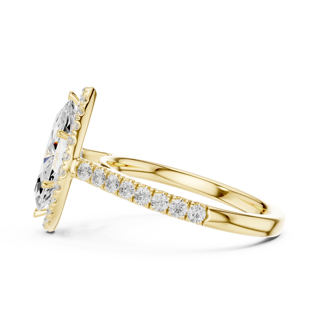 Marquise Cut Halo Diamond Engagement Ring with Pavé Band