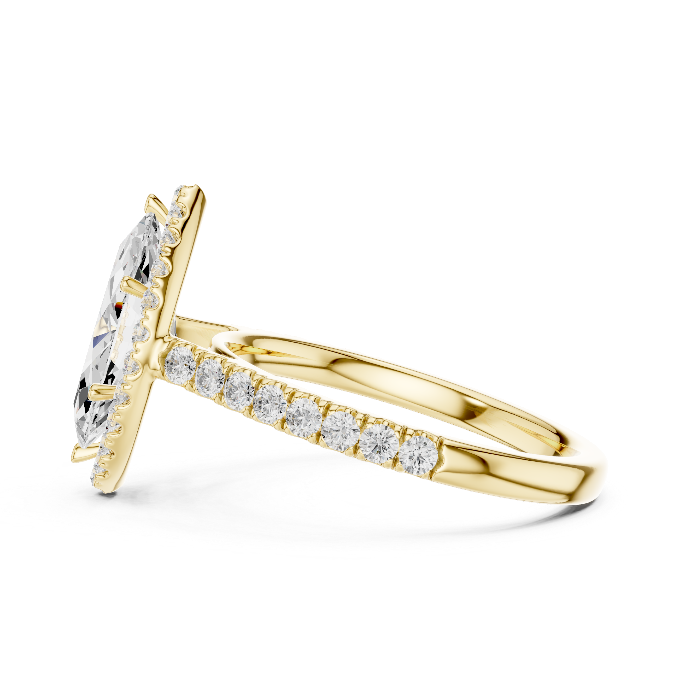 Marquise Cut Halo Diamond Engagement Ring with Pavé Band