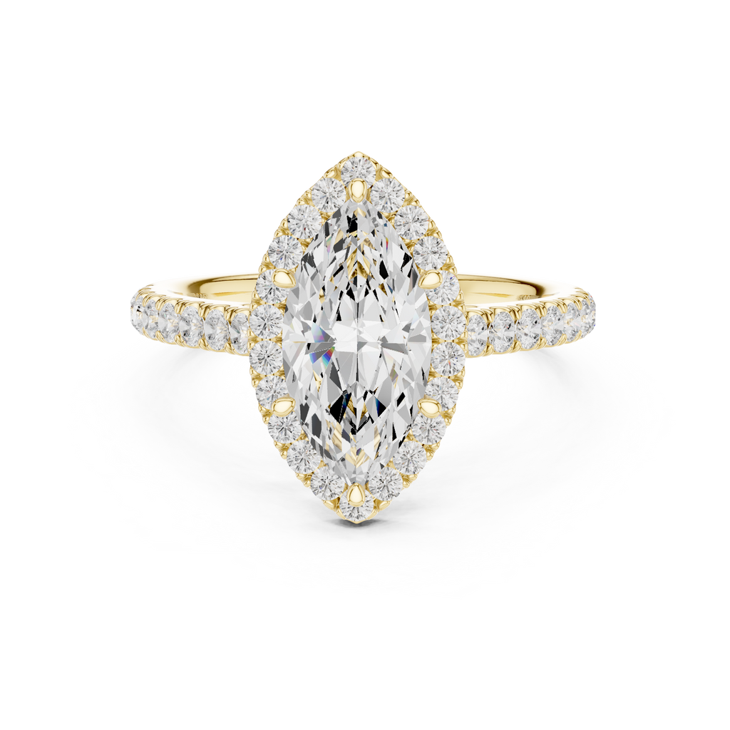 Marquise Cut Halo Diamond Engagement Ring with Pavé Band