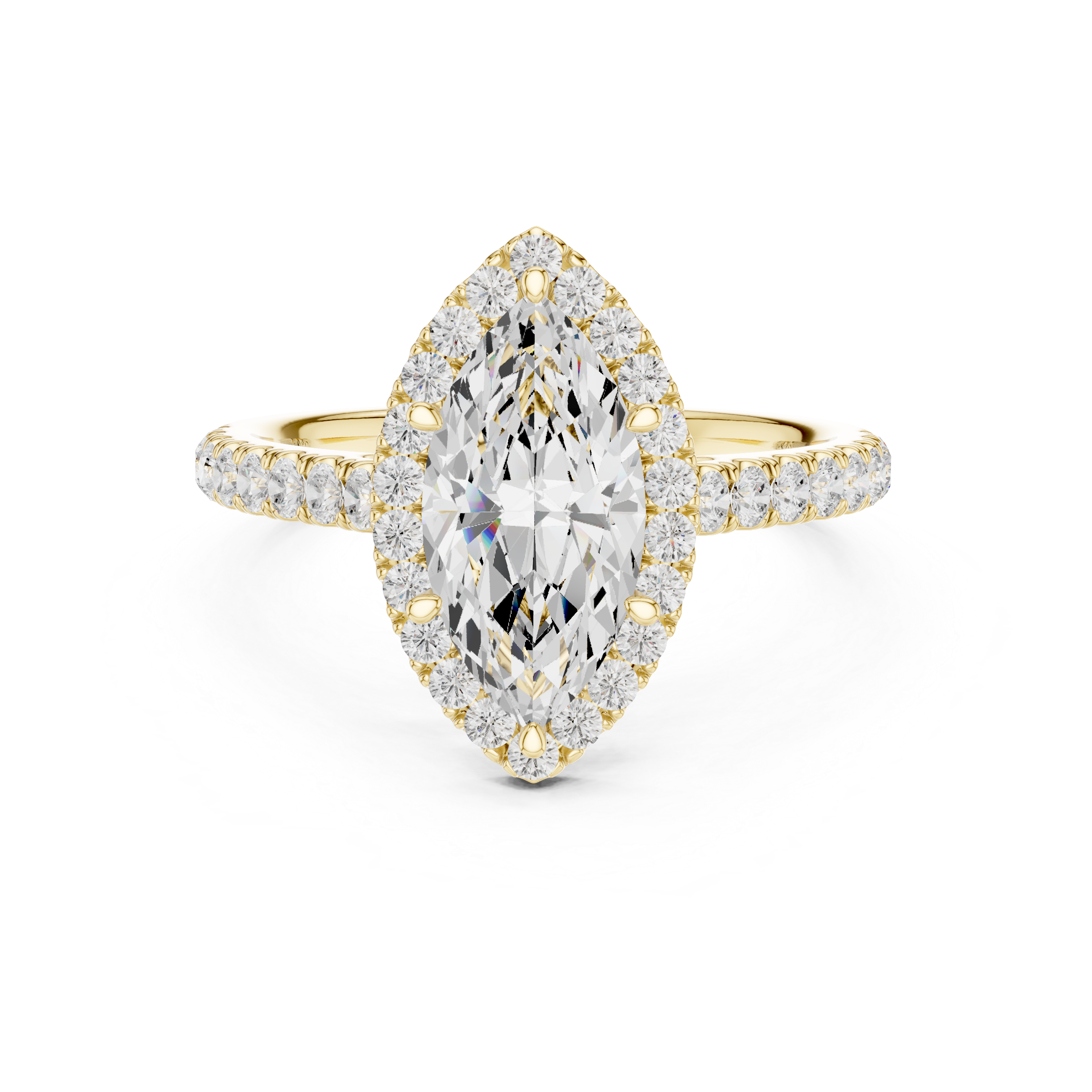 Marquise Cut Halo Diamond Engagement Ring with Pavé Band