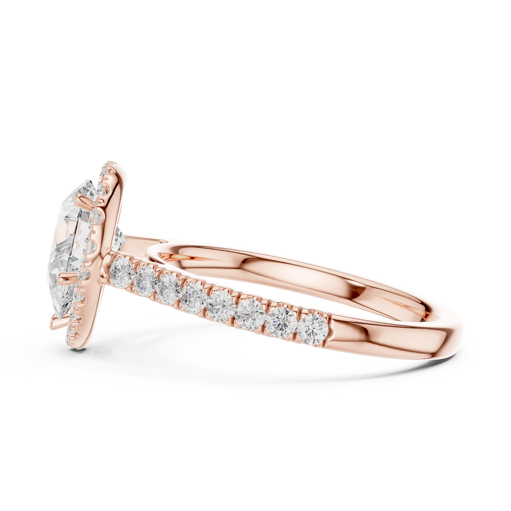 Pear Cut Halo Diamond Engagement Ring with Pavé Diamond Band
