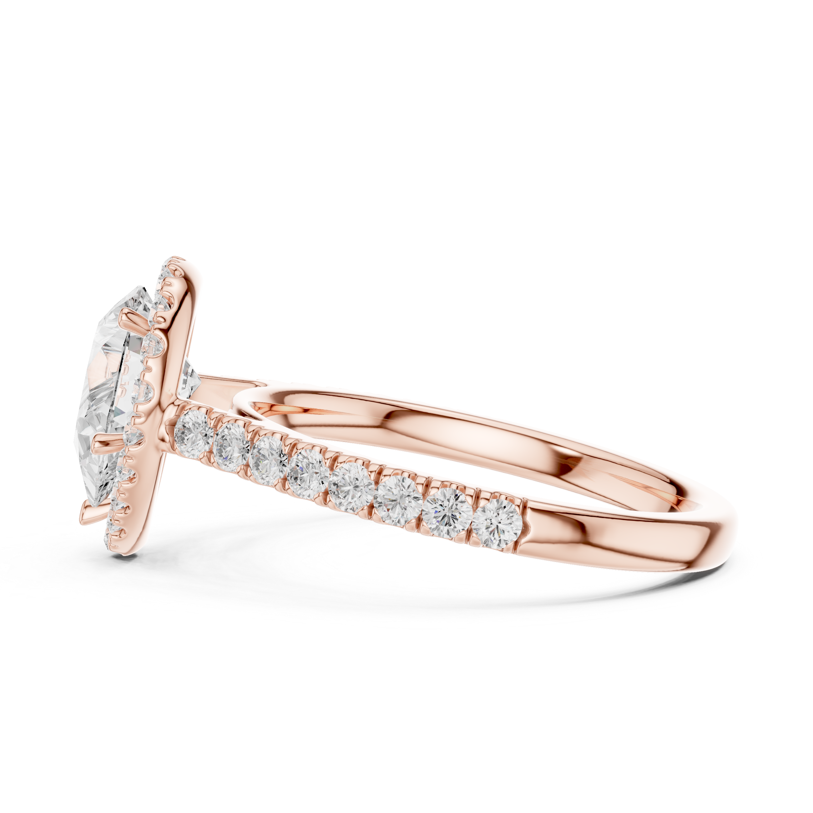 Pear Cut Halo Diamond Engagement Ring with Pavé Diamond Band