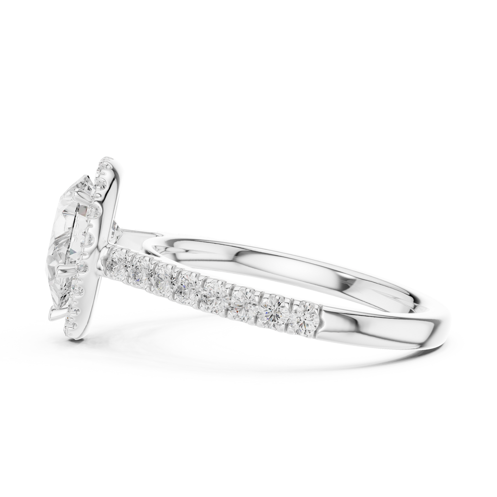 Pear Cut Halo Diamond Engagement Ring with Pavé Diamond Band