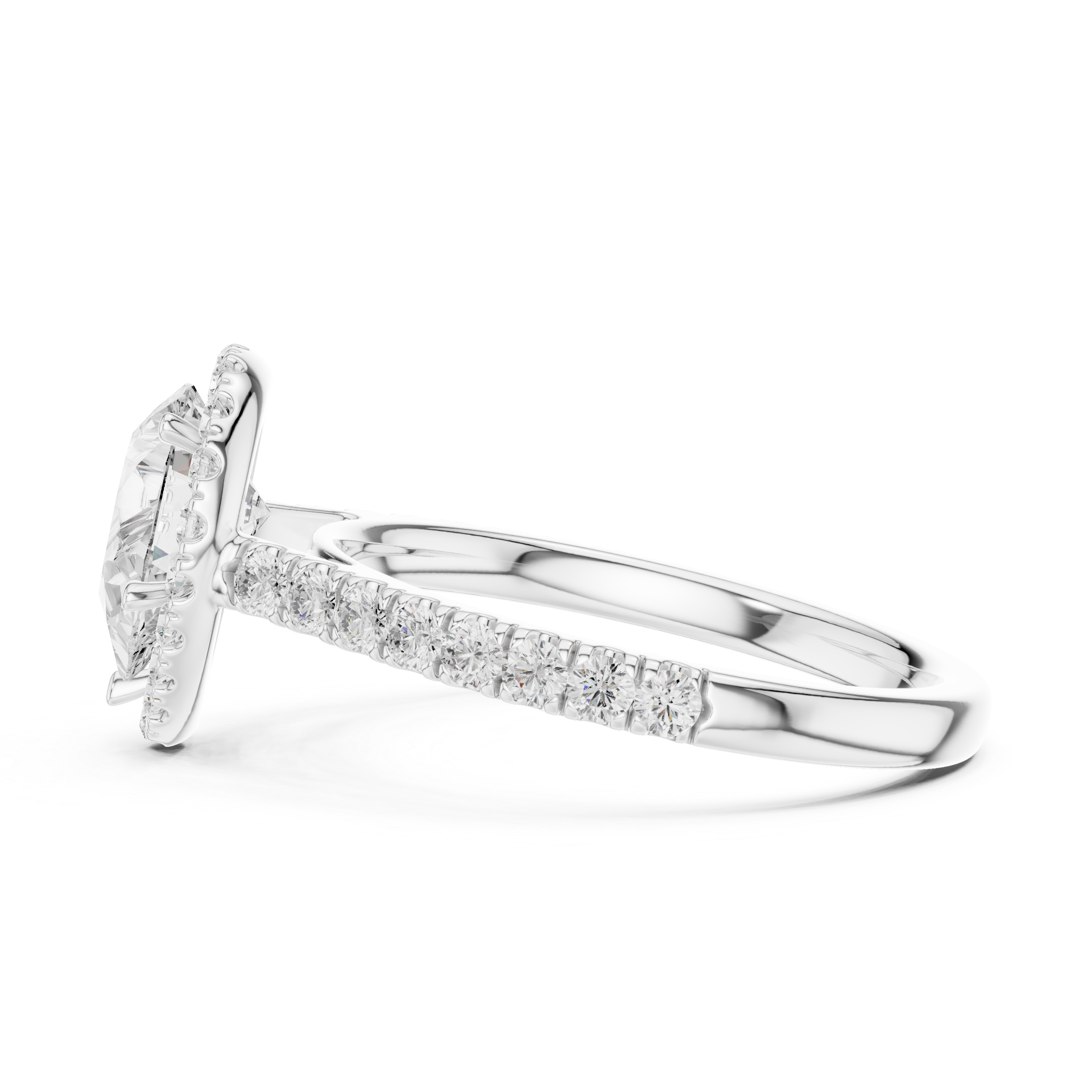 Pear Cut Halo Diamond Engagement Ring with Pavé Diamond Band