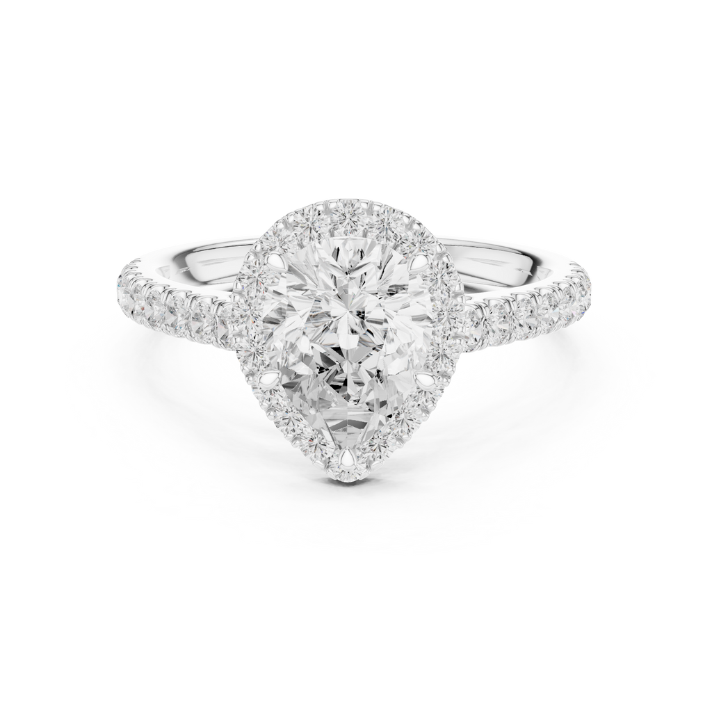 Pear Cut Halo Diamond Engagement Ring with Pavé Diamond Band