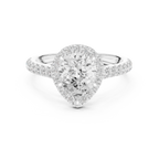 Pear Cut Halo Diamond Engagement Ring with Pavé Diamond Band