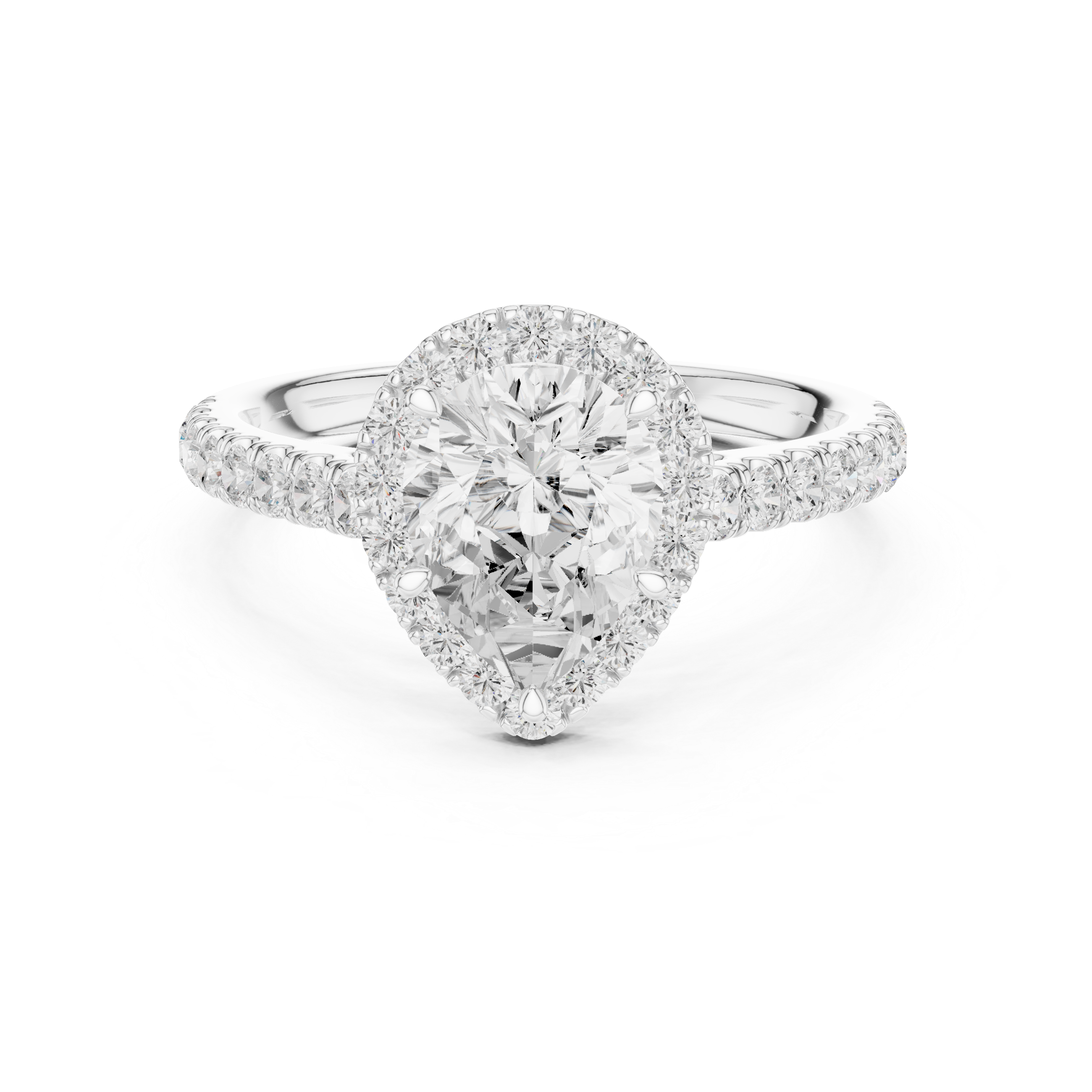 Pear Cut Halo Diamond Engagement Ring with Pavé Diamond Band