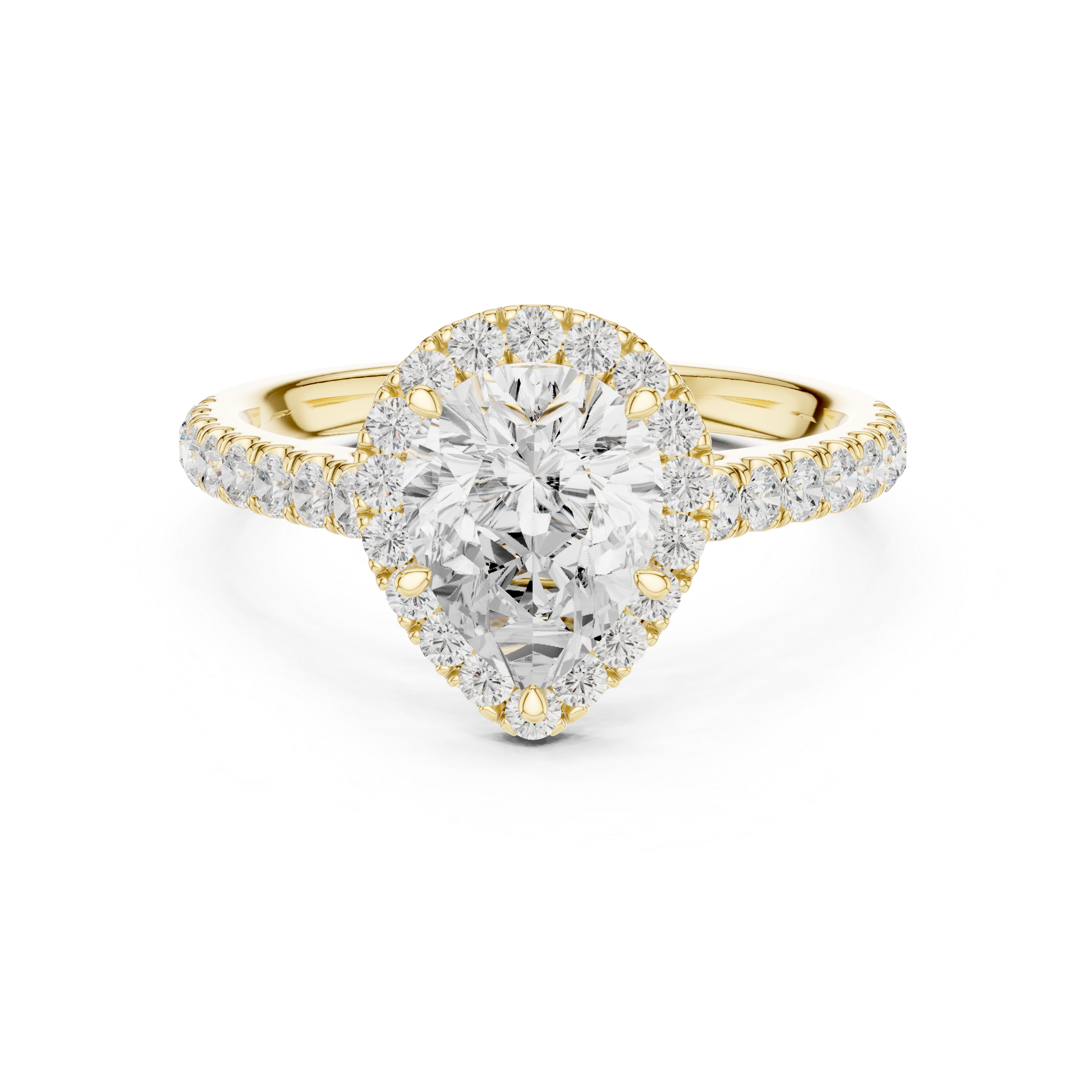Pear Cut Halo Diamond Engagement Ring with Pavé Diamond Band