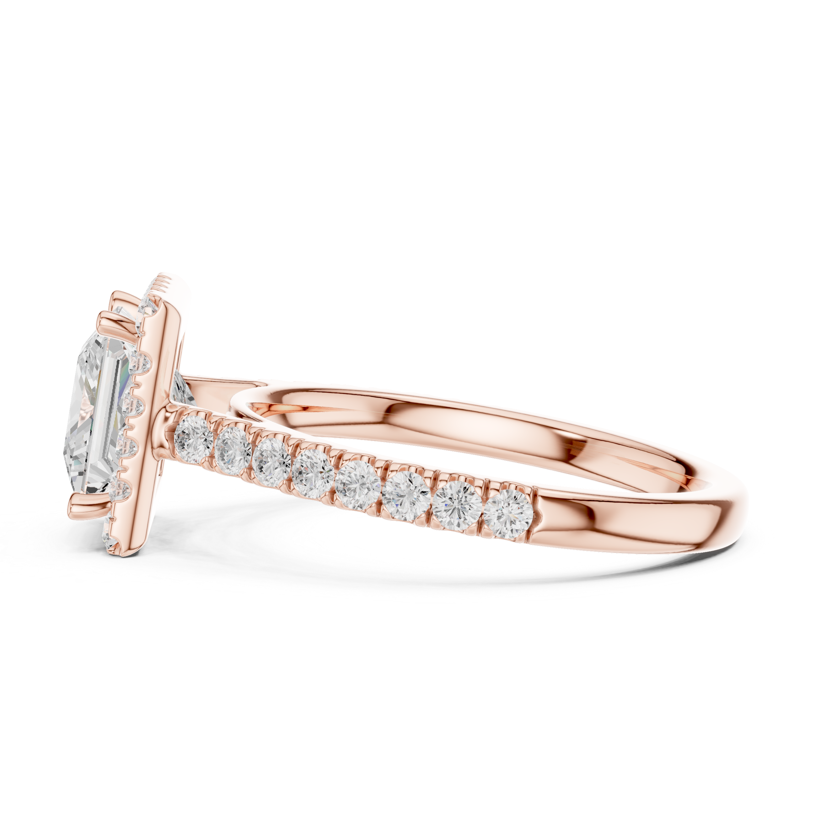 Princess Cut Halo Diamond Engagement Ring with Pavé Diamond Band